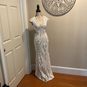 Lulus sequin nude and white maxi dress